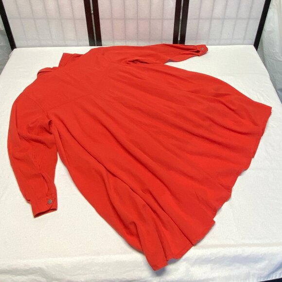 LizWear Button Front Collared Pocket Hi Low Safari Shirtdress S Long Sleeve Red - Picture 10 of 14